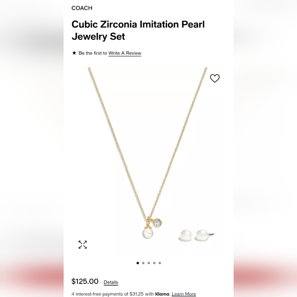 COACH Glass Pearl and Pave CZ Necklace Earrings set in Gold NWT $125 - Picture 5 of 6